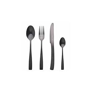 Lot de 24 couverts en acier inoxydable poli, poignée effet martelé finition mate, noir, Bali Sibil
