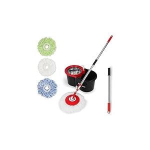 Simpli-Magic Spin Mop and Bucket with Wringer Set, 360° Spinning Mop Bucket System with 3 Microfiber Mop Replacement Heads and Stainless Steel Adjustable Handle for Floor Cleaning