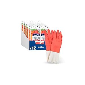 Mapa Spontex MAPA - L'Essentiel - 24 Gants de M&eacute;nage en Latex int&eacute;rieur Fibres de Coton - Sensibilit&eacute; et Flexibilit&eacute; - Rev&ecirc;tement antid&eacute;rapant - 12 pack de 2 paires - Taille S