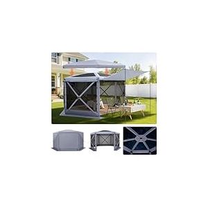VEVOR Tente Moustiquaire Tonnelle Pop-up 3,6x3,6 m Tente Moustiquaire Pliante 8-10 Personnes Abri Solaire 6 C&ocirc;t&eacute;s pour Camping en Famille Terrasse Jardin, avec Toit Amovible, Sac de Transport, Gris
