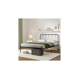 Novilla Cadre de lit Plateforme en métal pour Matelas de 140 x 190 cm, Hauteur de Rangement sous Le lit 30.5cm, Cadre métallique, Pas Besoin de sommier, Assemblage Facile, Noir