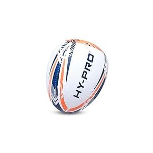Hy-Pro Ballon de Rugby Rebound Taille 4 &ndash; Caoutchouc synth&eacute;tique, Grip Double Grain, Cousu &agrave; la Main, vessie en Latex Durable &ndash; Id&eacute;al pour l'entra&icirc;nement de Passes et de Manipulation, Blanc/Bleu