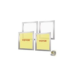 VEVOR Lot de 4 Cadres de S&eacute;rigraphie Kit de S&eacute;rigraphie Cadre en Aluminium 50,8x50,8 cm avec Maille 110 en Polyester R&eacute;utilisable Nettoyage Facile Accessoires de S&eacute;rigraphie Tissu Papier Plastique