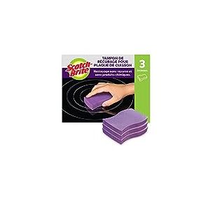 Scotch-Brite Tampons Récurage Plaques de Cuisson, Lot de 3 – Sans Rayures, Sans Produits Chimiques, Élimine Résidus Incrustés, Violet