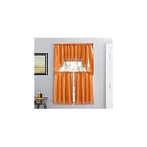 American Linen Rideaux Caf&eacute; pour Cuisine Salle de Bain Rideaux avec cantonni&egrave;re Bordure en Dentelle brod&eacute;e (Orange)