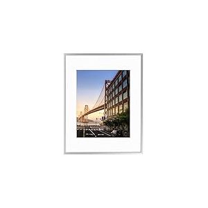 Frametory, Cadre photo en aluminium de 28 x 35,6 cm – Cadre argenté de 28 x 35,6 cm avec passe-partout ivoire pour photo de 20,3 x 25,4 cm – Cadre photo en métal de 35,6 x 28 cm et verre véritable –