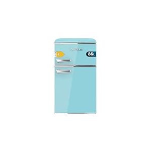 Cecotec Mini Réfrigérateur 2 Portes Retro 86L Bolero CoolMarket 2D Origin 86 Blue E, 89,3cm H et 48,7cm L, IceBox, Classe Énergétoque E, Total No Frost, Lumière Intérieure et Poignée Chromée, Bleu