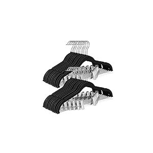 House Day Lot de 24 cintres en Velours Noir avec Clips réglables, cintres Fins et Peu encombrants pour Pantalons, Jupes, Shorts