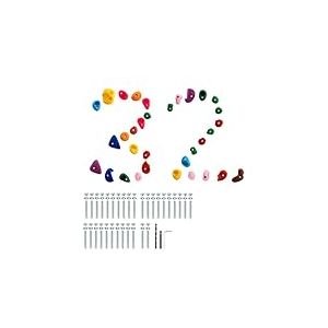 VEVOR 32 Prises d'escalade, Poign&eacute;e d'escalade pour Mur d&rsquo;Escalade Multicolore et de Taille Multiple, Supports Muraux avec Mat&eacute;riels de Montage, pour Enfants Adultes, Aire de Jeux Int&eacute;rieur Ext&eacute;rieur