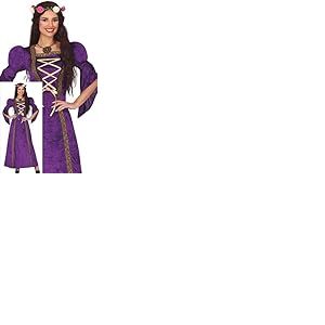 FIESTAS GUIRCA Déguisement de femme de chambre violette pour femme – Robe de femme de chambre médiévale – Costume de princesse reine pour femme taille L
