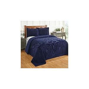 Better Trends Ashton Collection Ashton Couvre-lit 1 pièce 100% Chenille de Coton pour très Grand lit, 304,8 x 279,4 cm, Motif médaillon, Doux, léger et touffeté, pour Toutes Les Saisons, Bleu Marine