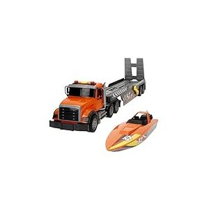 ColorBaby Speed & Go 39296 Camion remorque de Jeu avec Bateau, syst&egrave;me de Friction, &eacute;chelle 1:14, lumi&egrave;res et Sons, Jouets Enfants 3 Ans, Grands camions