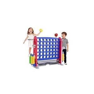 Puissance 4 G&eacute;ant pour Enfants sur Pied 109 x 41 x 98 CM avec 42 Anneaux, Hauteur R&eacute;glable (0,8&ndash;1 m), L&eacute;ger & Rapide &agrave; Assembler &ndash; Jeu d'Ext&eacute;rieur/Int&eacute;rieur pour Enfants Et Famille, Bleu