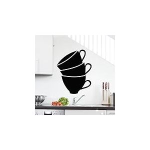 Ambiance Sticker Ardoise Tableau Noir - Stickers Muraux Adhésif Effaçable - Lot de Tasses - H70 x L55 cm