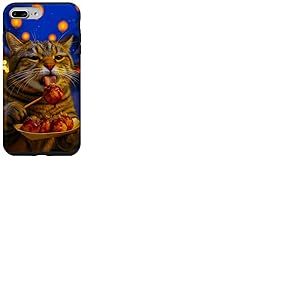 Chat Mignon Mangeant Takoyaki Festival d'hiver Japonais Coque pour iPhone 7 Plus/8 Plus