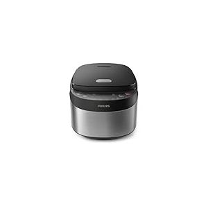 Philips Cuiseur de riz série 3000 - Compact 0,85 L, 8 menus automatiques, cuve antiadhésive à 4 couches, cuisson rapide en 30 minutes, design noir et argent (HD3093/80)