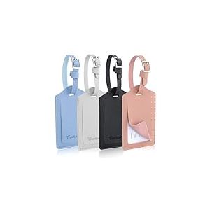 AiQInu Lot de 4 Etiquette Valise en PU, Étiquette Bagage avec Boucle Réglable, Porte Etiquette Valise Inscriptible Nom Adresse, Luggage Tag pour Sac de Voyage Valise Sacs à Dos