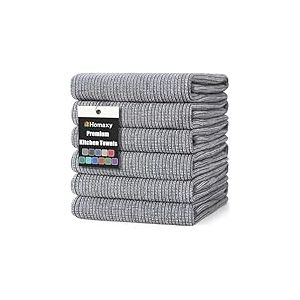 Homaxy Lot de 6 Grands torchons de Cuisine de qualit&eacute; sup&eacute;rieure (45,7 x 71,1 cm), Grands torchons de Cuisine Plats et en &eacute;ponge, 380 g/m&sup2;, tr&egrave;s absorbants, avec Boucle de Suspension, Gris
