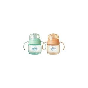 Tommee Tippee tasse à bec de transition, 150ml, anti-fuite pour nourrissons à partir de 4 mois, dotée d’un bec à sensation naturelle, résistant aux mordillements, Vert et Orange, x 2