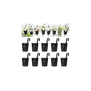 Dahey Lot de 8 Pots de Fleurs à Suspendre en métal pour Balustrade, clôture, Balcon, Jardin, décoration de la Maison, Supports de Fleurs avec Crochets Amovibles, Noir
