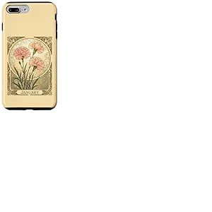Naissance de Janvier Fleur Rose Oeillets Style Art Nouveau Coque pour iPhone 7 Plus/8 Plus