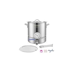 VEVOR Cuve de Brassage 19 L en Acier Inoxydable Cuve Fermentation Bière Fond de Pot à Trois Couches Kit de Brassage avec Thermomètre Vanne à Bille Couvercle Poignée Double Filtration Brasseur Maison