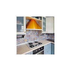 Cr&eacute;dence adh&eacute;sive cuisine PVC 190_x_60_cm Azulejos Rouleau adhesif decoratif 100% fabriqu&eacute; en Italie, avec encre non toxique, ignifuge et r&eacute;sistant &agrave; l'eau
