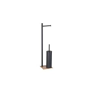 Gedy TRILLY Brosse WC et Porte-Rouleau pour Salle de Bain, Naturel-Noir Mat, Acier Inoxydable et Base en Bambou, 14 x 14 x 63 cm