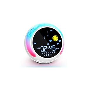 NEUTYPECHIC Reveil Enfant Educatif Jour Nuit, Bluetooth Snooze Reveil Pedagogique Bruit Blanc, Reveil Lumineux Enfant 5 Niveaux de Luminosité 11 Couleurs, Reveil Veilleuse Enfant avec Haut Parleur