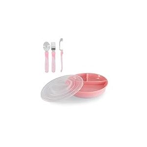 Twistshake Set De Vaisselle Bébé | Assiette Divisée + Couverts 12m+ | Sans BPA | Kit De Formation Alimentaire Pour Enfants | Rose