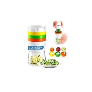 Avilia Coupe-légumes manuel – Spiraliseur de légumes avec lames interchangeables pour nouilles, nouilles et chips – Coupe légumes pour courgettes, carottes et pommes de terre – Facile à utiliser et à