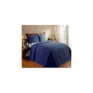 Better Trends Couvre-lit tufté pour lit Simple 100% Chenille de Coton, Motif médaillon, Doux, léger, Toutes Saisons, 205,7 x 279,4 cm, Bleu Marine,