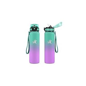 KollyKolla Bouteille Isotherme 1L, Gourde Sport avec Paille, Gourde Acier Inoxydable, Anti-Fuite, Bouteilles sans BPA, R&eacute;utilisable, Gourde Inox pour Camping, Enfant, Fille, Randonn&eacute;e, Cyclisme