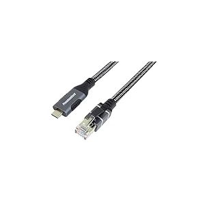 PremiumCord Câble Ethernet USB-C Vers RJ45 10/100/1000 mbit/s, Cat 6 FTP, USB-C Mâle Vers RJ45 mâle, USB 3.2 Gen 1, Câble Tressé Robuste, Couleur Space Grey, Longueur 3 m