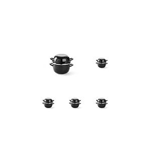 HENDI Marmite à moules avec couvercle, casserole, pot pour les fruits de mer, les sauces, convient uniquement pour les cuisinières à gaz, 0,8kg, 2,5L, ø200x(H)180mm, émaillée noire avec rebord en inox