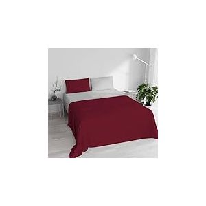 Parure de lit Double 100% Coton Naturel, fabriqué en Italie, Drap Housse avec Coins, Drap Dessus 240 x 300 cm et taies d'oreiller avec Rabat intérieur, Bordeaux/Gris Clair