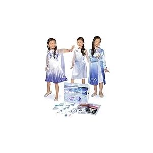 Disney La Reine des Neiges 2 – Coffret Déguisement Elsa Deluxe 17 Pièces Enfant 3 à 6 Ans Taille 4-6X – Robes, Manteau, Figurine Bruni, Bijoux, Accessoires et Stickers – Malle de Rangement Amazon