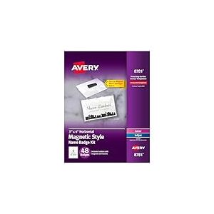 Avery Badges nominatifs personnalisables avec aimants, 7,6 x 10,2 cm, porte-&eacute;tiquettes transparentes avec inserts blancs imprimables, 48 badges nominatifs magn&eacute;tiques (8781)