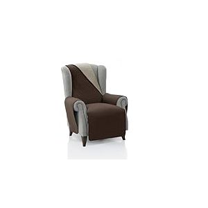 FAVERTI&reg; Requena Housse de fauteuil rembourr&eacute;e 1 place &ndash; 55 cm (assise) | Marron/beige r&eacute;versible | Protection compatible avec fauteuils de relaxation et oreilles | Toile lavable | Fabriqu&eacute; en Espagne