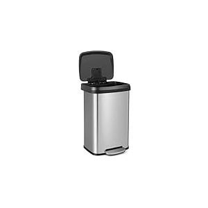 FANTASK Poubelle de cuisine - 50 l - Avec couvercle à fermeture douce - En acier inoxydable et plastique argenté - Système de tri sélectif avec compartiment désodorisant