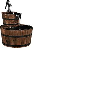 FANTASK Fontaine de Jardin en Bois, diamètre : 44,5 cm, avec Pompe à Eau, tonneau en Bois, pour Jardin