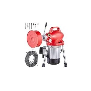 VEVOR Déboucheur Électrique Canalisation 20 m x 16 mm Machine Nettoyage Tuyaux Alimentation Manuelle 250 W 7 Coupeurs, 2 Câbles Acier 20 m x 16 mm/4,6 m x 9,5 mm, Contrôle CW/CCW pour Tuyaux 4-10 cm
