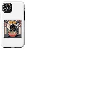 Black Cat Art Kawaii Chat noir mangeant des nouilles ramen Anime Coque pour iPhone 11 Pro