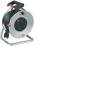 Brennenstuhl Enrouleur Vide S&eacute;rie Garant Sk, en Acier Galvanis&eacute; Antirouille, 4 Prises Italiennes 10A+16A Et Schuko Couvercles Prises Autoferm&eacute;es, Poign&eacute;e Ergonomique