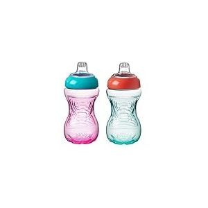 Nuby Easy Grip – Tasse à Bec pour Enfants | Anti-Déversement | Prise en Main Facile | Sans BPA | Rose & Orange | 6+ Mois | 2 Pack