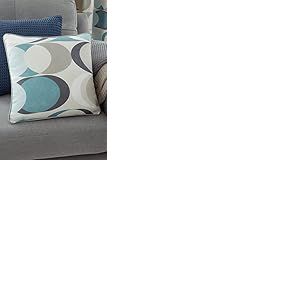 Fusion - Coussin Cercle rétro Bleu Canard (43 x 43 cm) – 100% Coton – Garnissage Inclus – Coussin passepoilé Gris en Bleu Canard – Coussin géométrique Circulaire avec Insert – Rideaux Assortis