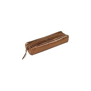 Clairefontaine 410039C -Trousse Scolaire Rectangulaire Bronze Effet Textile 21x6x4 cm en V&eacute;ritable Cuir d'Agneau - Fourniture Scolaire - Trousse Crayons de Couleurs - Etui &agrave; Crayons - Porte-Plume