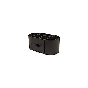 OSCO Organiseur de bureau en simili cuir noir avec tiroir | Rangement de bureau | Porte-stylos | Conteneur de maquillage | Rangement pour crayons | 6 compartiments | Caddy de papeterie | H 10 x l 23 x