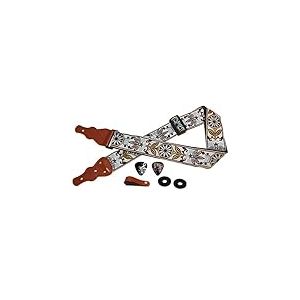 Art Tribute Guitar Strap For Acoustic, Electric and Bass Guitars, White Vintage Woven Embroidered Adjustable Strap Includes 2 Strap Locks & 2 Picks Pick Pocket