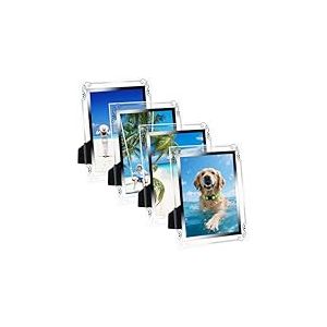 Cozary Lot de 4 Cadre Photo 15x20 cm en Verre, Poser Sur La Table, Horizontal ou Vertical, Photo Moderne Argent Pour Photos de B&eacute;b&eacute;, Famille, D&eacute;coration, Mariage, Argent